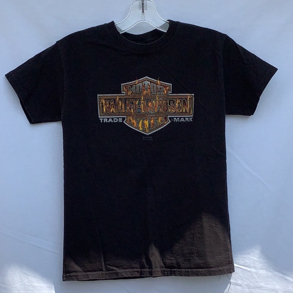 HARLEY DAVIDSON YOUTH MEDIUM BLACK TRADE MARK TEE SHIRT WITH FLAMES